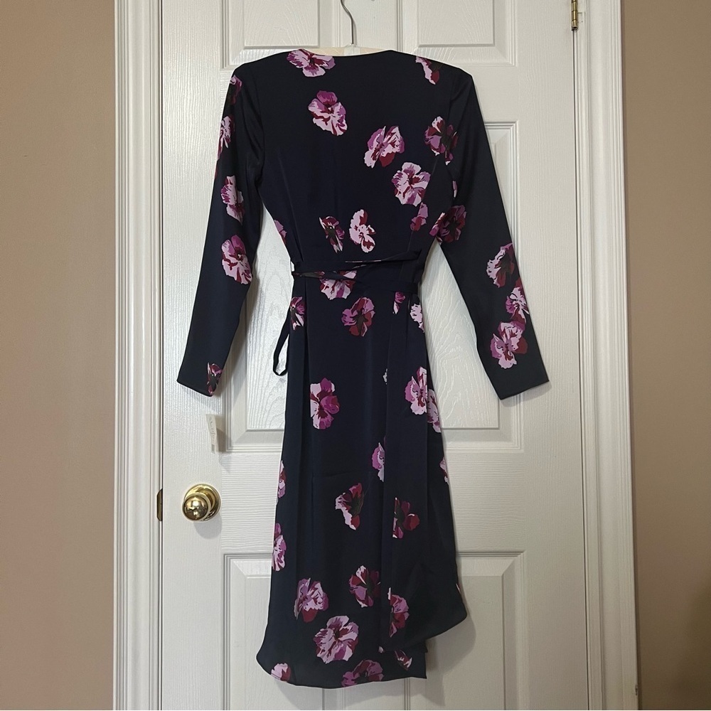 [NWT] Joie Navy Pink Floral Print Silky Satin Wrap Long Sleeve Midi Dress - Sz S - Picture 6 of 15